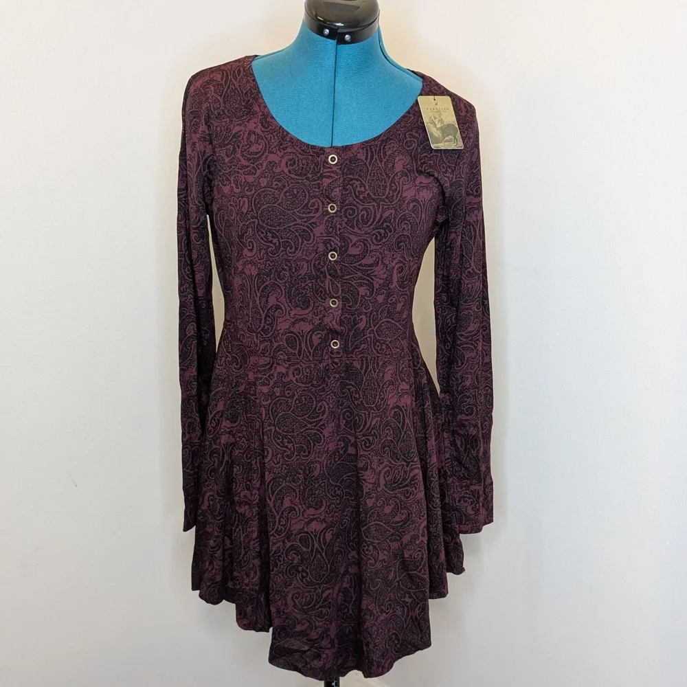 Peruvian Connection NWT sz S Genoa Henley Tunic Purple Paisley Dress - Picture 1 of 5